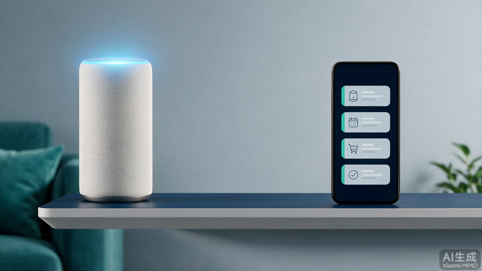 Alexa+ 家庭语音助手连接智能音箱、电视和家庭设备的概念示意图