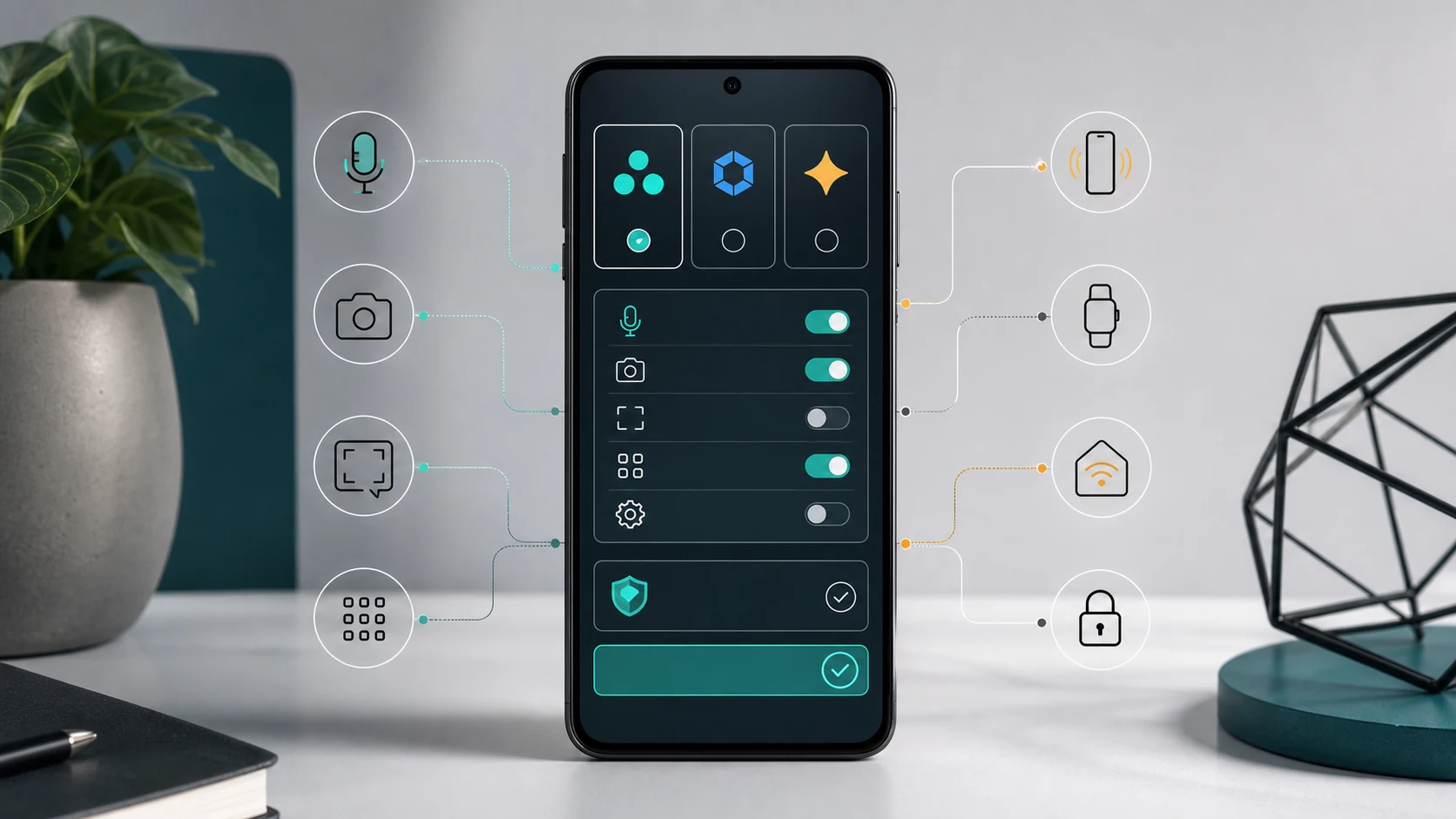Android 手机上的 AI 助手选择、权限确认与 FoneClaw 手机 Agent 工作流示意