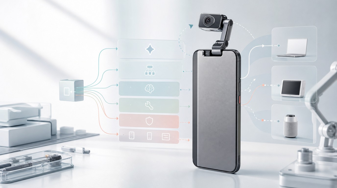 荣耀 Agentic OS、Robot Phone 具身硬件与 Android 手机智能体执行层对比示意图
