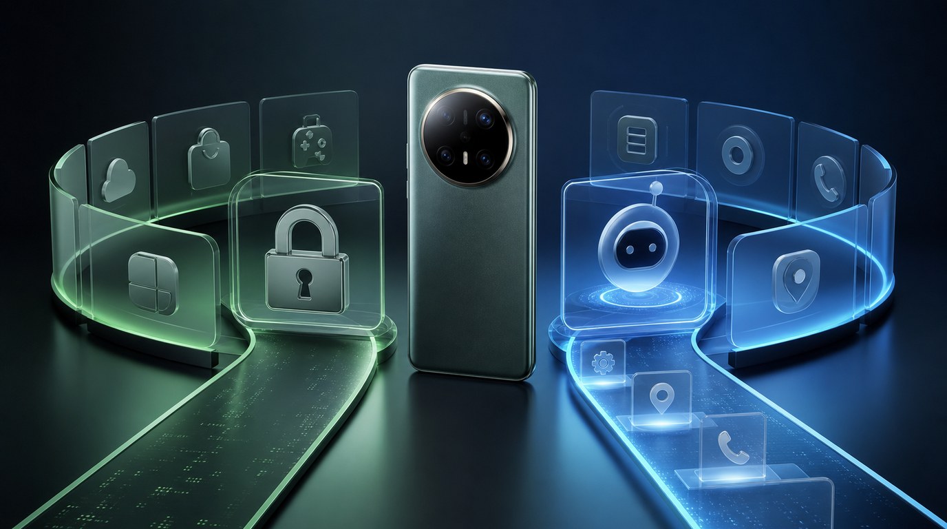 华为手机生态与独立 Android 手机 Agent 路线对比示意图