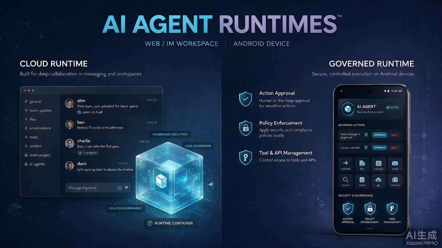 Poco Claw Web 与沙箱运行环境和 Android 手机 Agent 执行路线的概念对比示意图