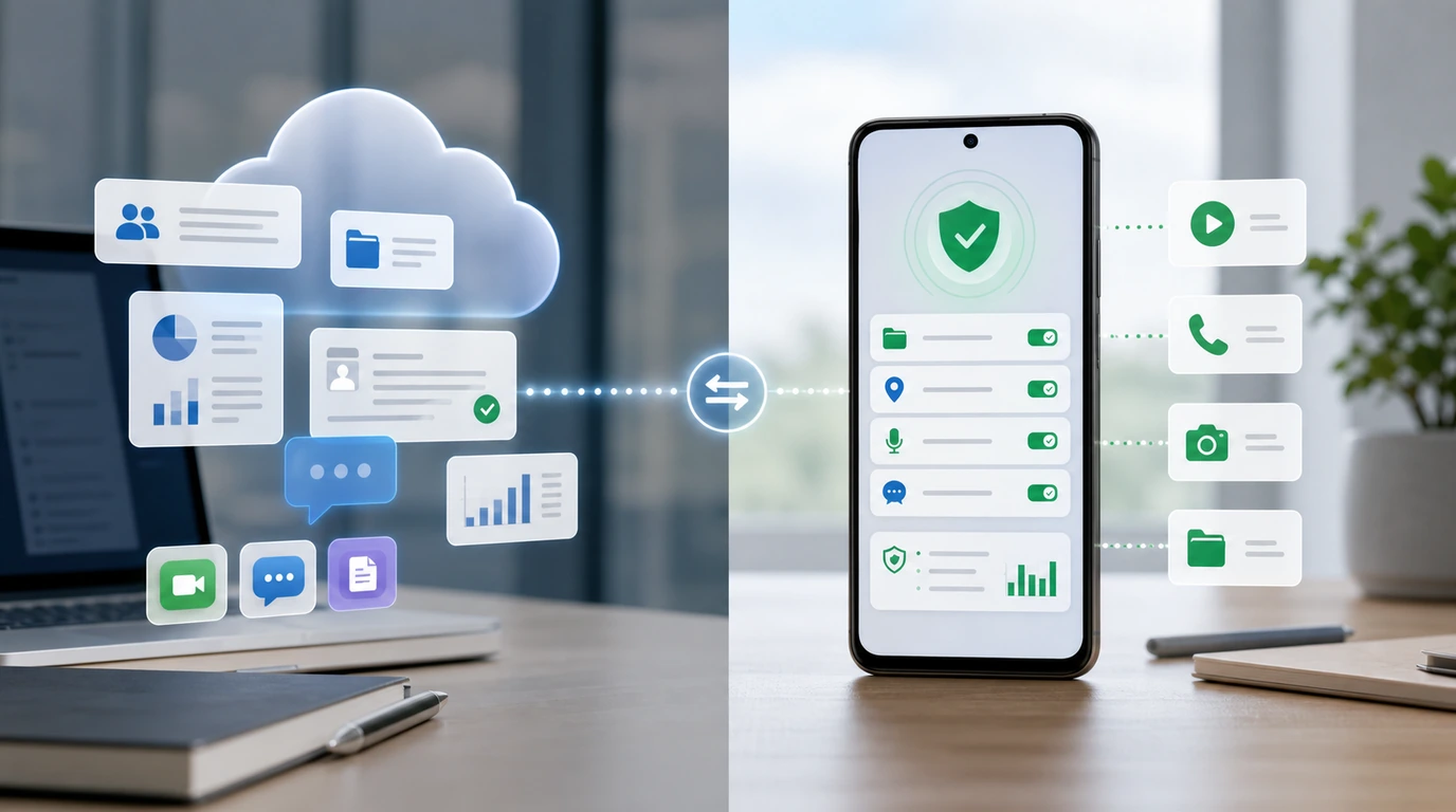 WorkBuddy 桌面办公智能体与 FoneClaw Android 手机 Agent 按任务场景对比的示意图